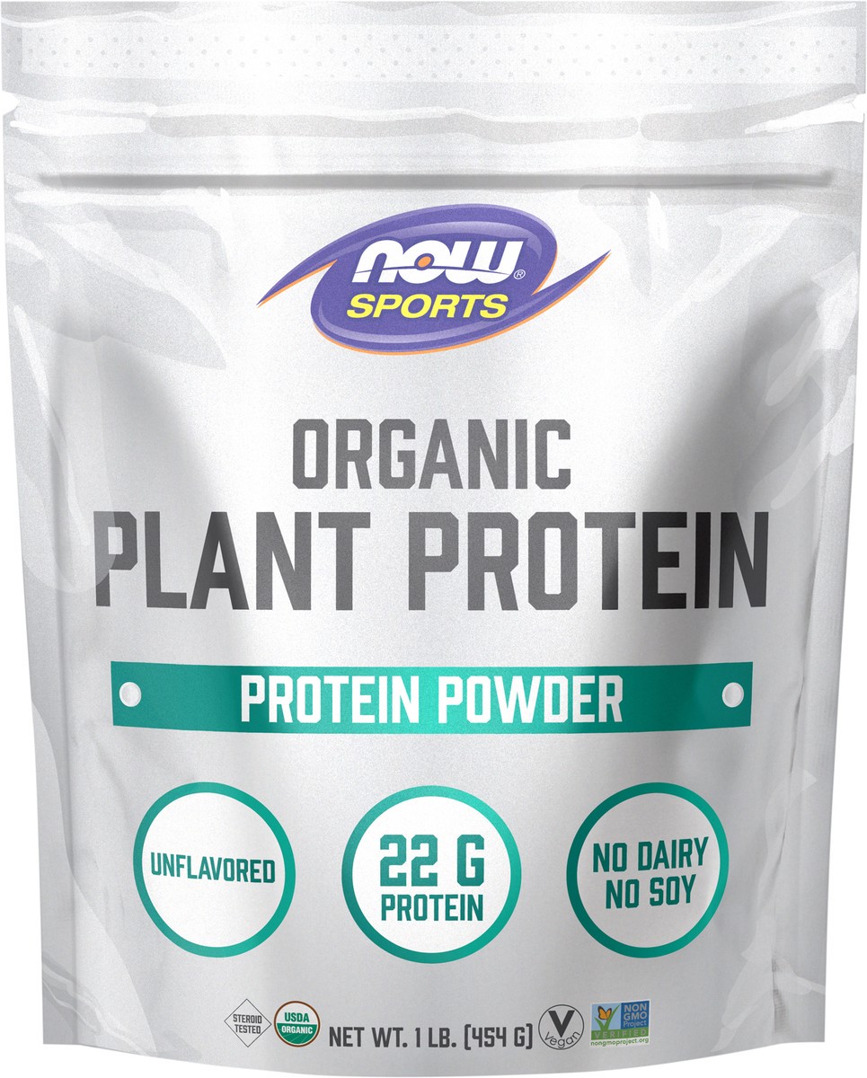 slide 9 of 9, NOW Plant Protein, Organic Unflavored Powder - 1 lb., 1 lb
