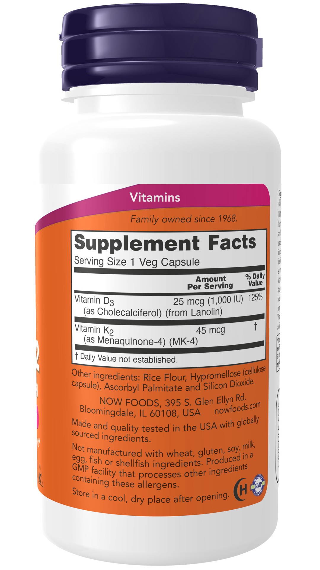 slide 2 of 4, NOW Supplements, Vitamin D-3 & K-2, 1,000 IU/45 mcg, Plus Cardiovascular Support*, Supports Bone Health*, 120 Veg Capsules, 120 ct