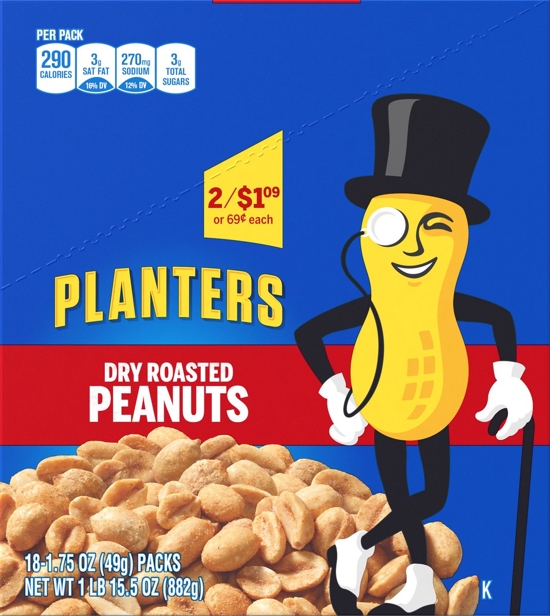 slide 5 of 10, Planters Dry Roasted Peanuts 18 - 1.75 oz Bags, 1.97 lb