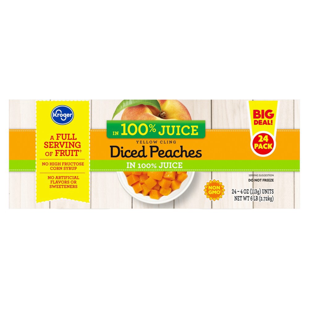slide 4 of 5, Kroger Yellow Cling Diced Peaches Fruit Cups 24 Count, 6 lb