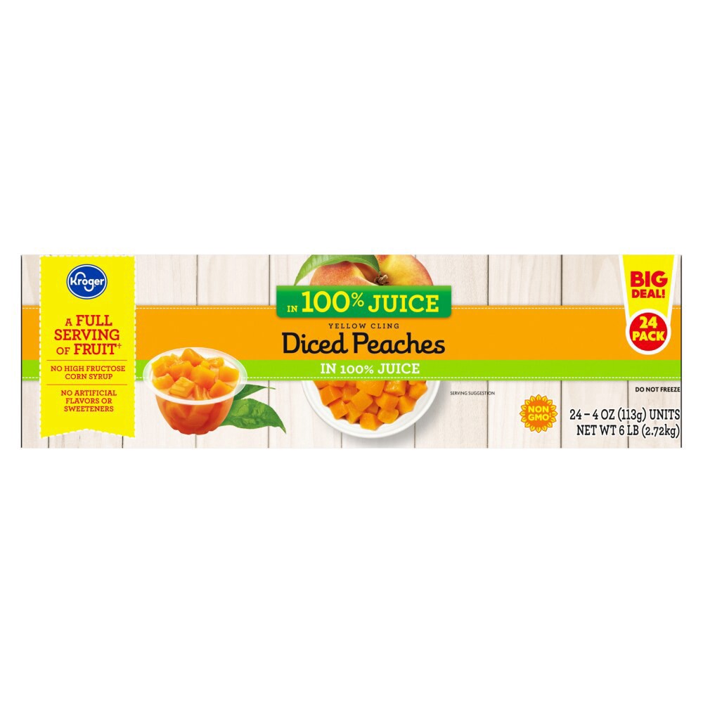 slide 5 of 5, Kroger Yellow Cling Diced Peaches Fruit Cups 24 Count, 6 lb