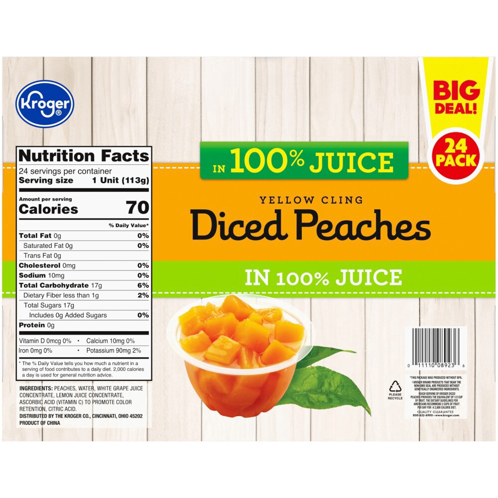 slide 3 of 5, Kroger Yellow Cling Diced Peaches Fruit Cups 24 Count, 6 lb