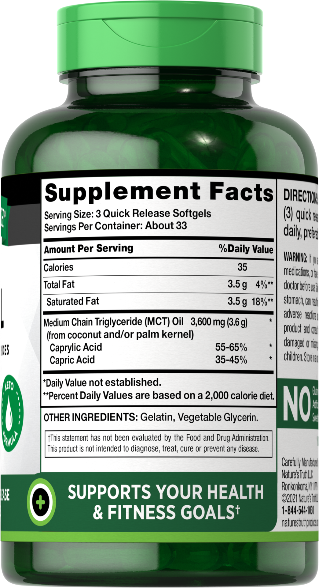 slide 2 of 4, Nature's Truth 100% Pure MCT Oil Quick Release Softgels, 1200mg, 100 ct