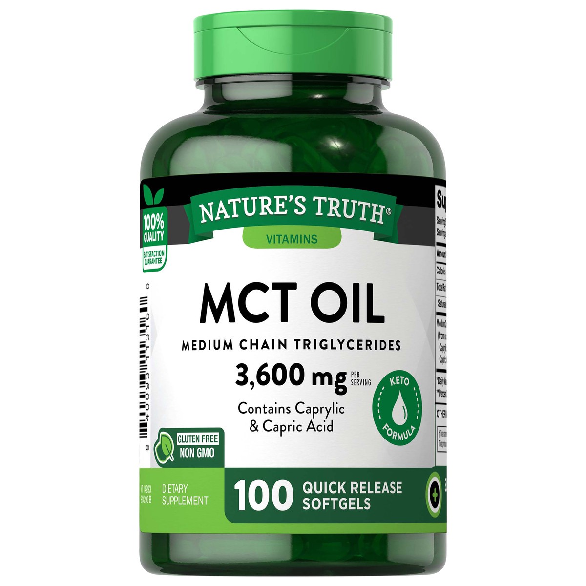 slide 1 of 4, Nature's Truth 100% Pure MCT Oil Quick Release Softgels, 1200mg, 100 ct