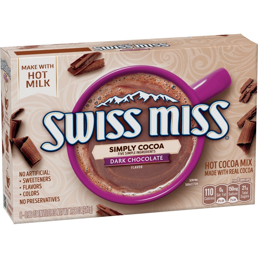 slide 3 of 9, Swiss Miss Simply Cocoa Dark Chocolate Mix, 8 ct