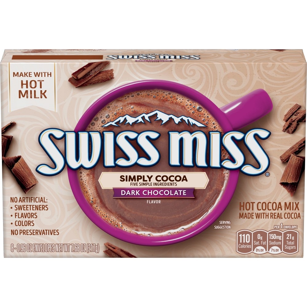 slide 6 of 9, Swiss Miss Simply Cocoa Dark Chocolate Mix, 8 ct