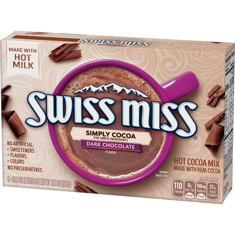slide 7 of 9, Swiss Miss Simply Cocoa Dark Chocolate Mix, 8 ct