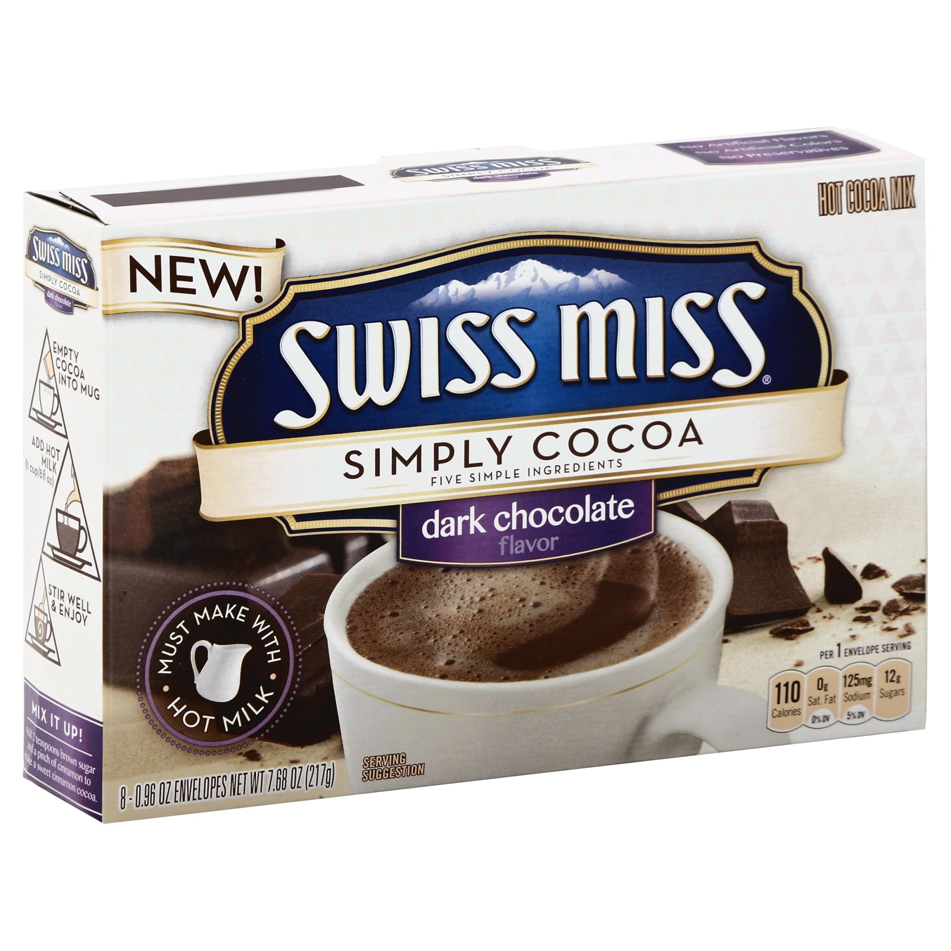 slide 1 of 9, Swiss Miss Simply Cocoa Dark Chocolate Mix, 8 ct