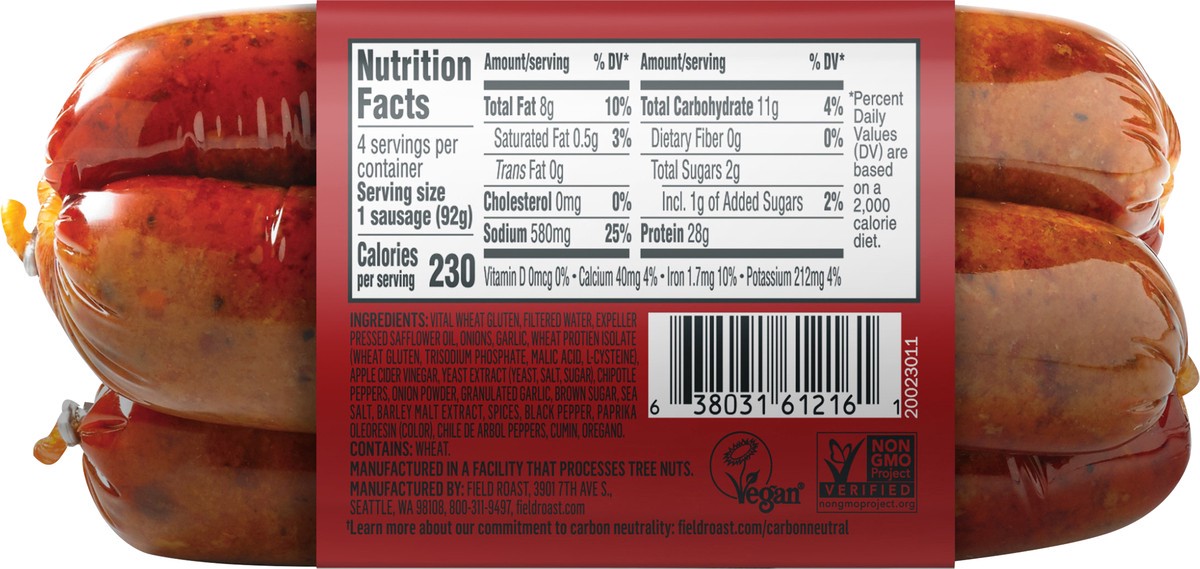 slide 2 of 5, Field Roast Sausages, Plant-Based, Spicy Mexican Chipotle, 1 ct