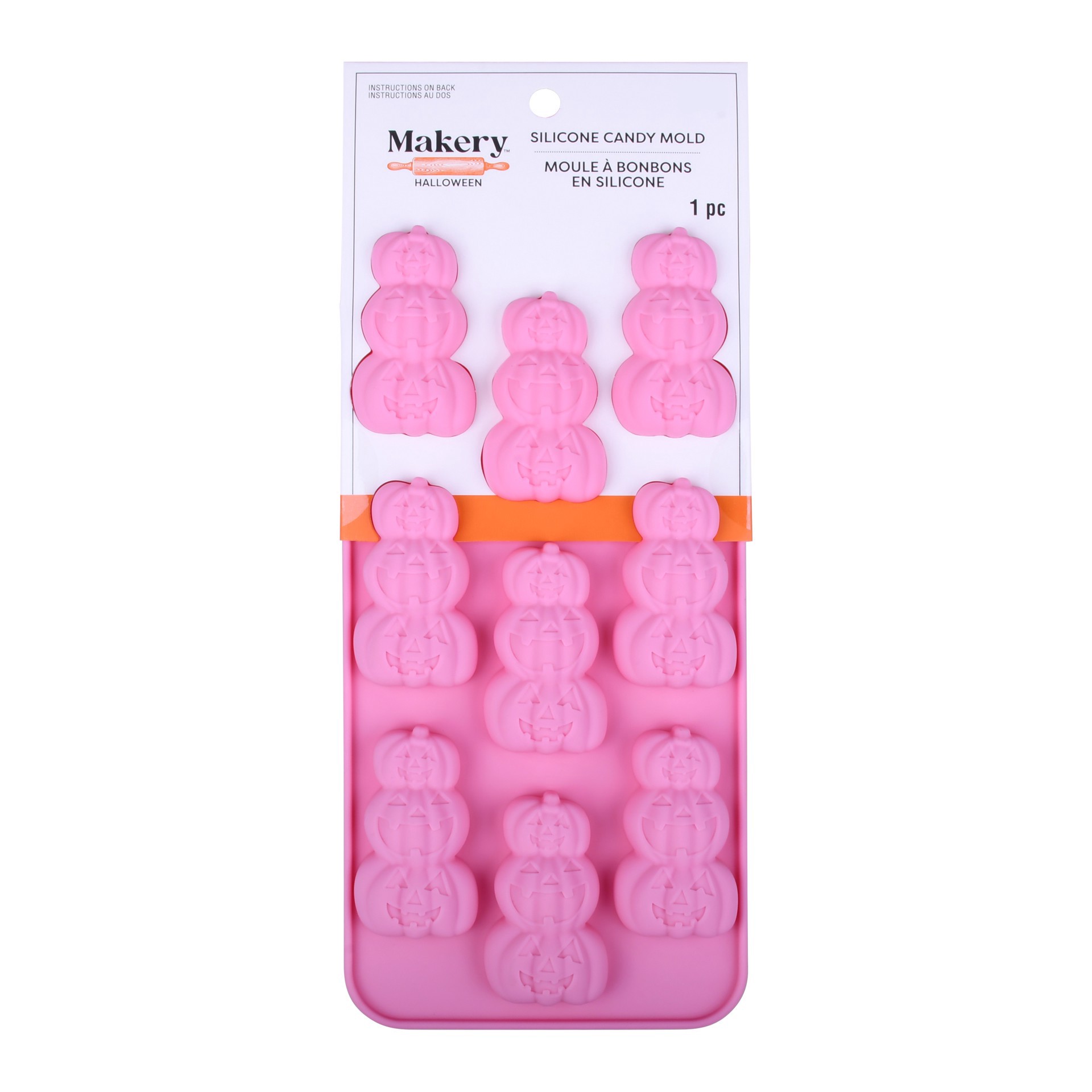 slide 4 of 4, Stacked Jack-O'-Lanterns Silcone Candy Mold By Makery, 4.07 in x 8.87 in