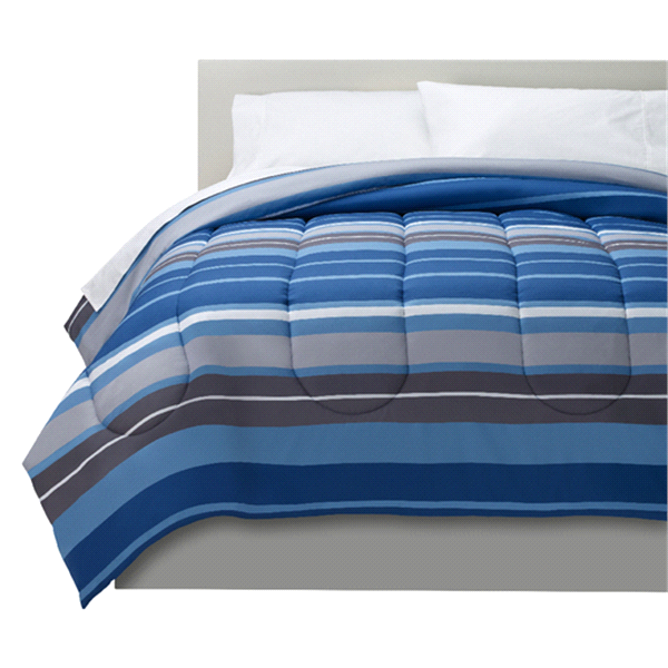 slide 1 of 1, Room & Retreat Reversible Comforter, Blue Stripe, Full/Queen, 1 ct
