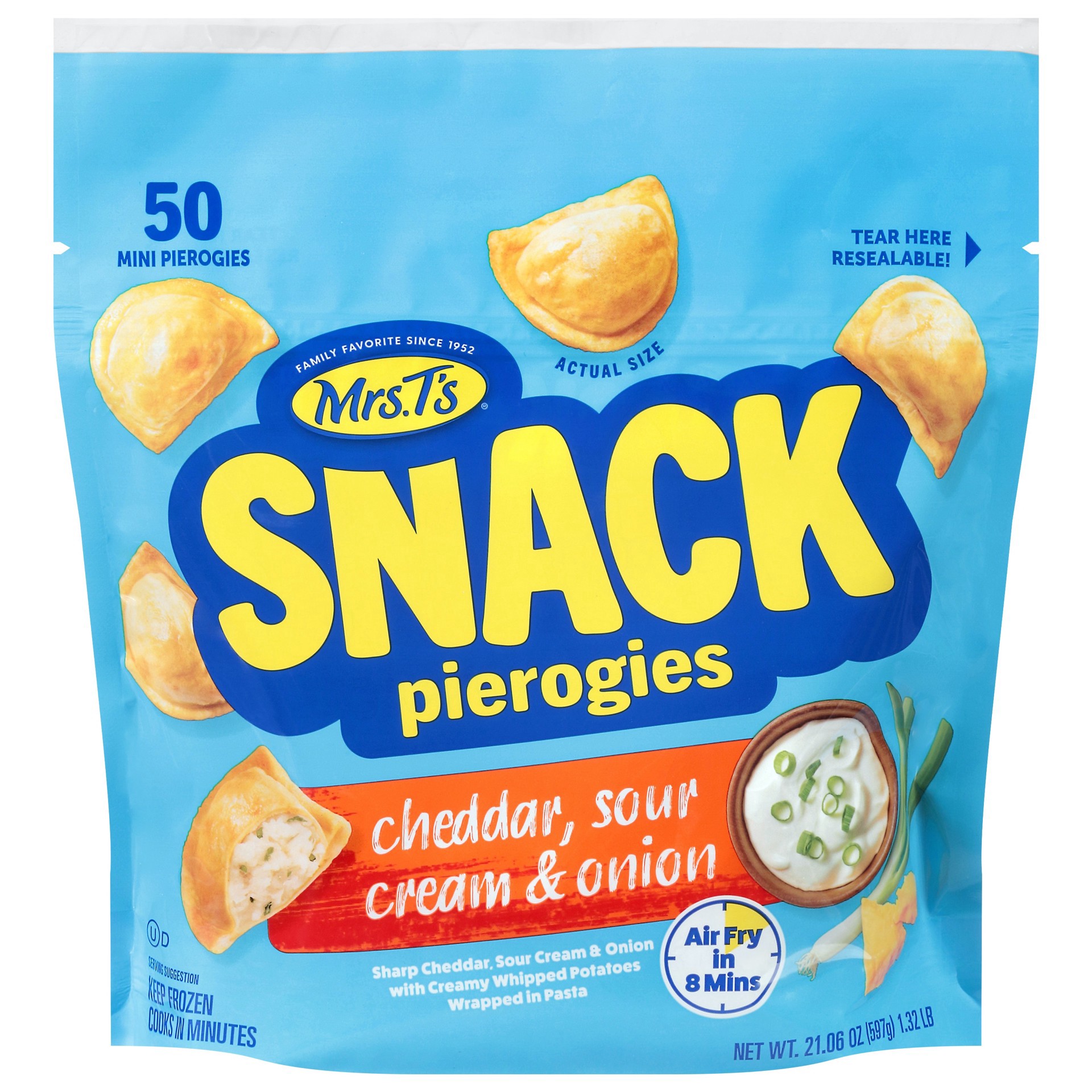 slide 1 of 2, Mrs. T's Snack Cheddar, Sour Cream & Onion Pierogies Mini 50 ea, 50 ct