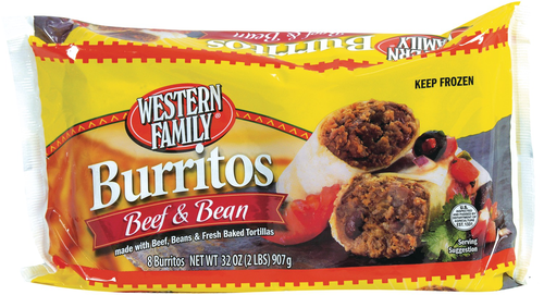 slide 1 of 1, Western Family Beef And Bean Burritos, 32 oz