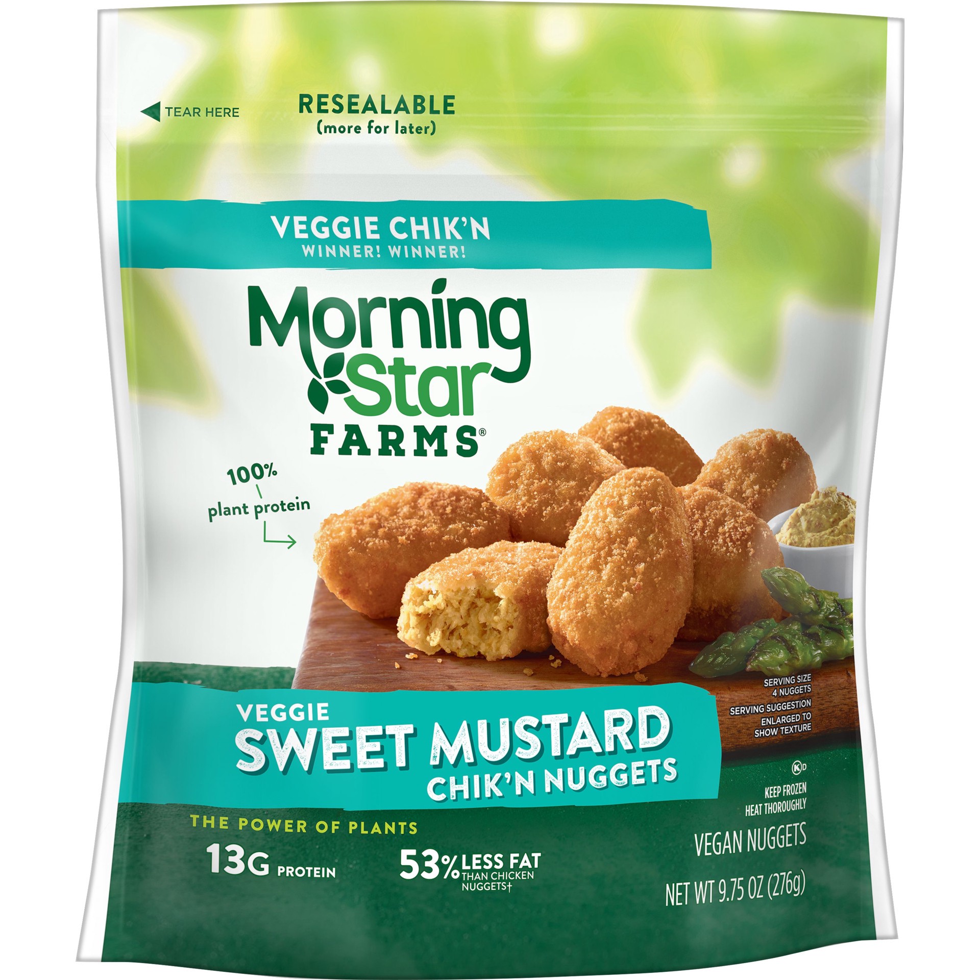 slide 1 of 2, MorningStar Farms Chik'n Nuggets, Vegan Plant-Based Protein, Sweet Mustard, 9.75 oz