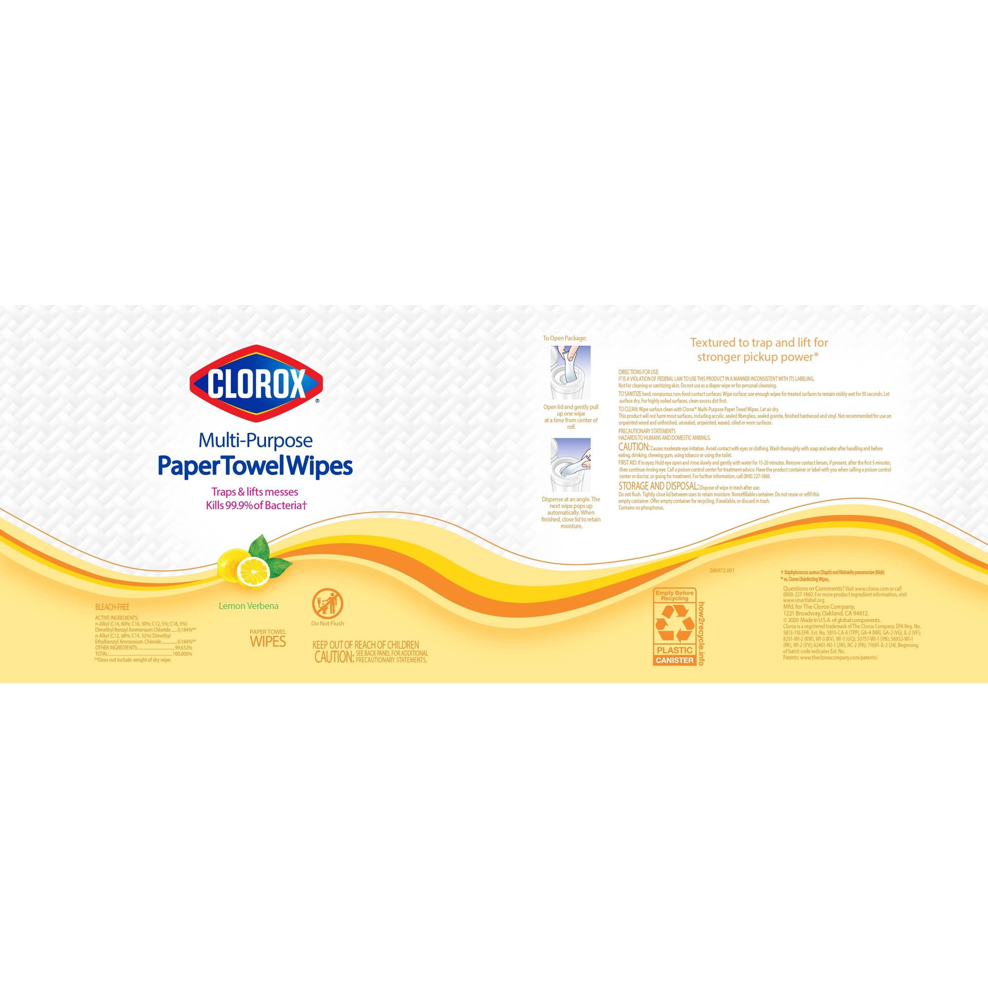 slide 10 of 15, Clorox Multi-Purpose Lemon Verbena Paper Towel Wipes 75 ea, 75 ct