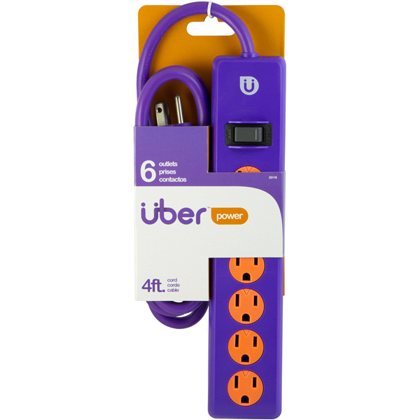slide 1 of 3, Uber 6-Outlet Power Strip, Purple and Orange, 1 ct