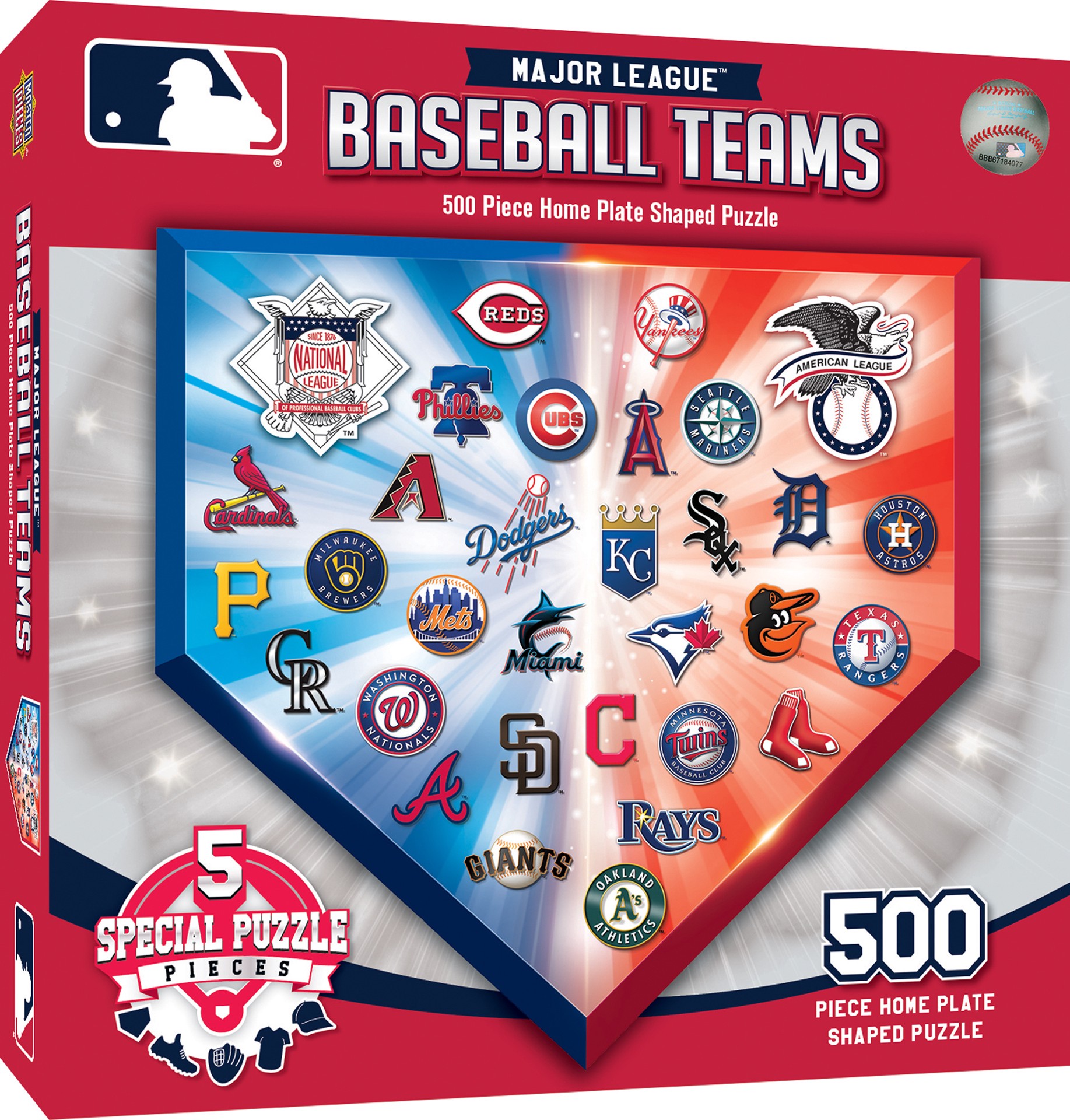 slide 2 of 4, MLB Home Plate Shaped Jigsaw Puzzle, 500 ct