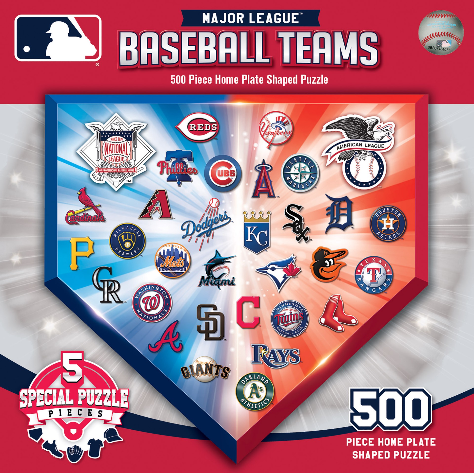 slide 1 of 4, MLB Home Plate Shaped Jigsaw Puzzle, 500 ct