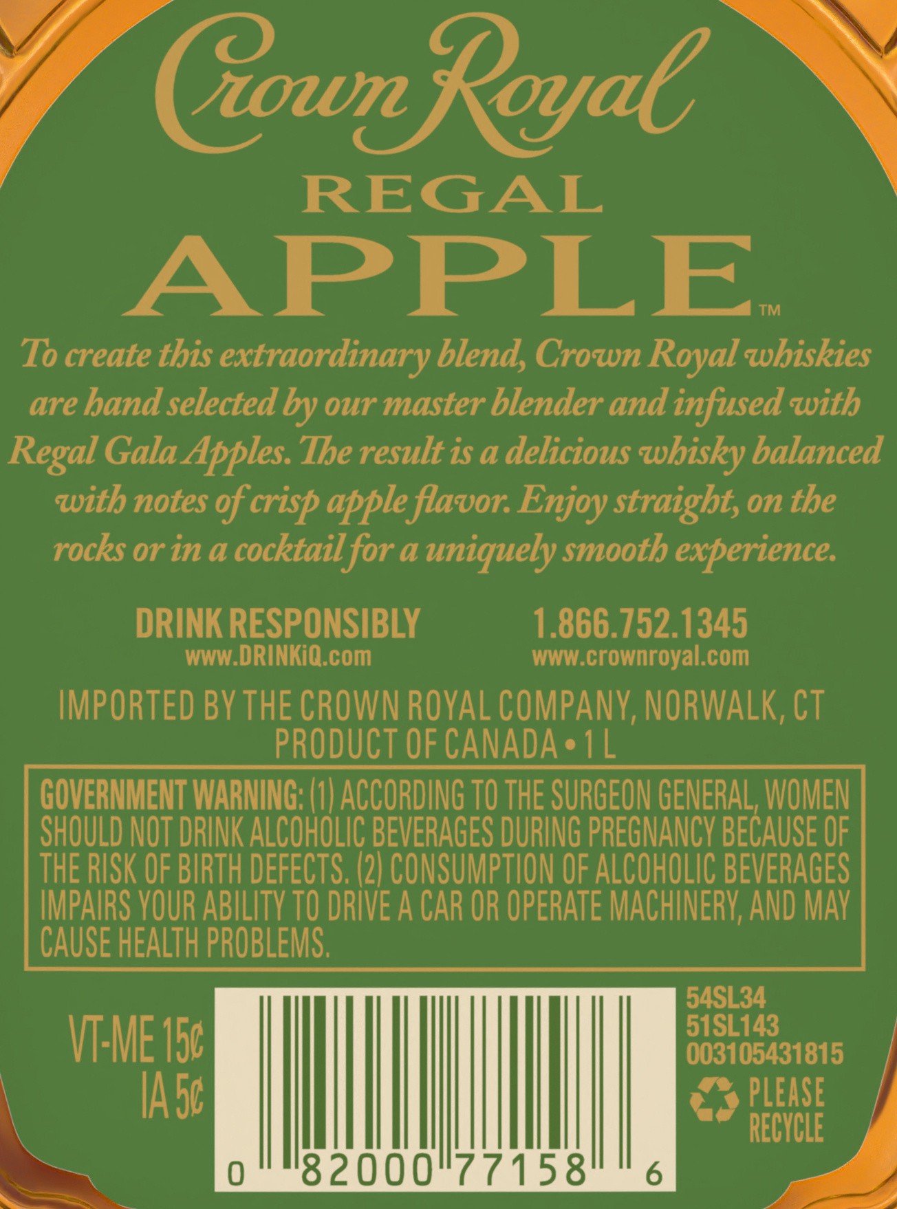 slide 4 of 8, Crown Royal Regal Apple Flavored Whisky, 1 L, 1 liter