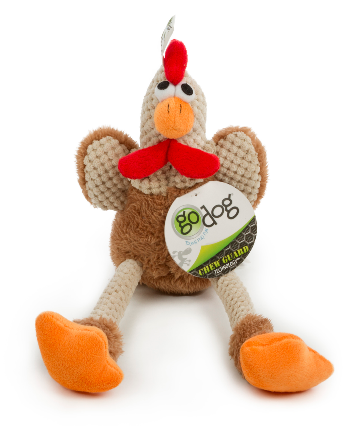 slide 1 of 14, goDog Skinny Rooster Dog Toy S/M, SM/MED