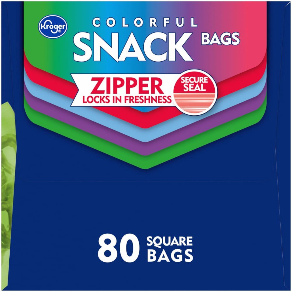 slide 3 of 3, Kroger Reclosable Colorful Assorted Square Snack Bags, 80 ct