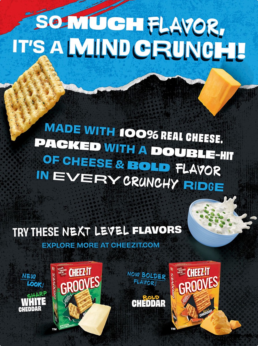 slide 7 of 7, Cheez-It Grooves Cheese Crackers, Crunchy Snack Crackers, Lunch Snacks, Zesty Cheddar Ranch, 9oz Box, 1 Box, 9 oz