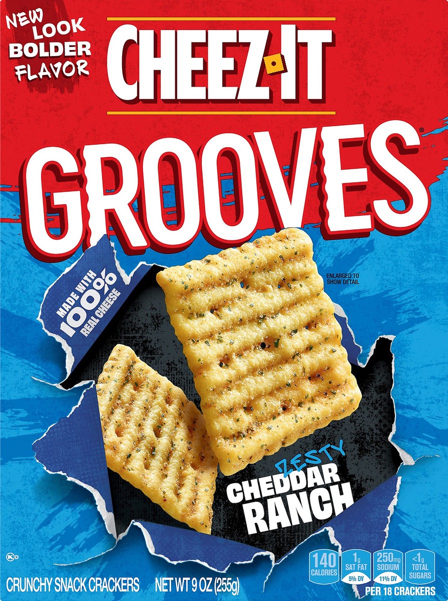 slide 6 of 7, Cheez-It Grooves Cheese Crackers, Crunchy Snack Crackers, Lunch Snacks, Zesty Cheddar Ranch, 9oz Box, 1 Box, 9 oz