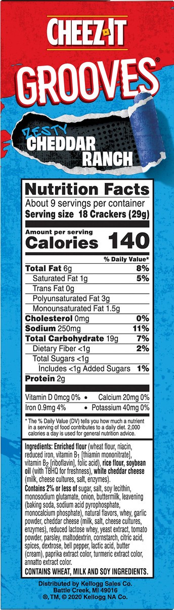 slide 5 of 7, Cheez-It Grooves Cheese Crackers, Crunchy Snack Crackers, Lunch Snacks, Zesty Cheddar Ranch, 9oz Box, 1 Box, 9 oz