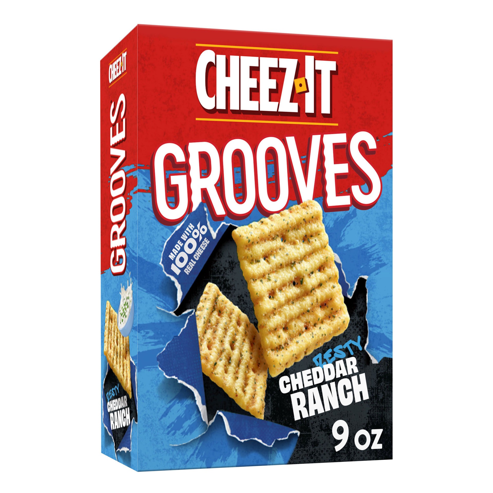 slide 1 of 2, Cheez-It Grooves Cheese Crackers, Zesty Cheddar Ranch, 9 oz, 