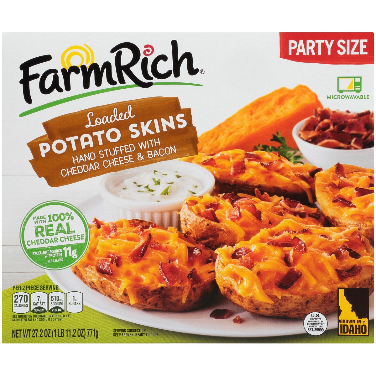 slide 1 of 8, Farm Rich Loaded Potato Skins 27.2 oz. Box, 27.2 oz