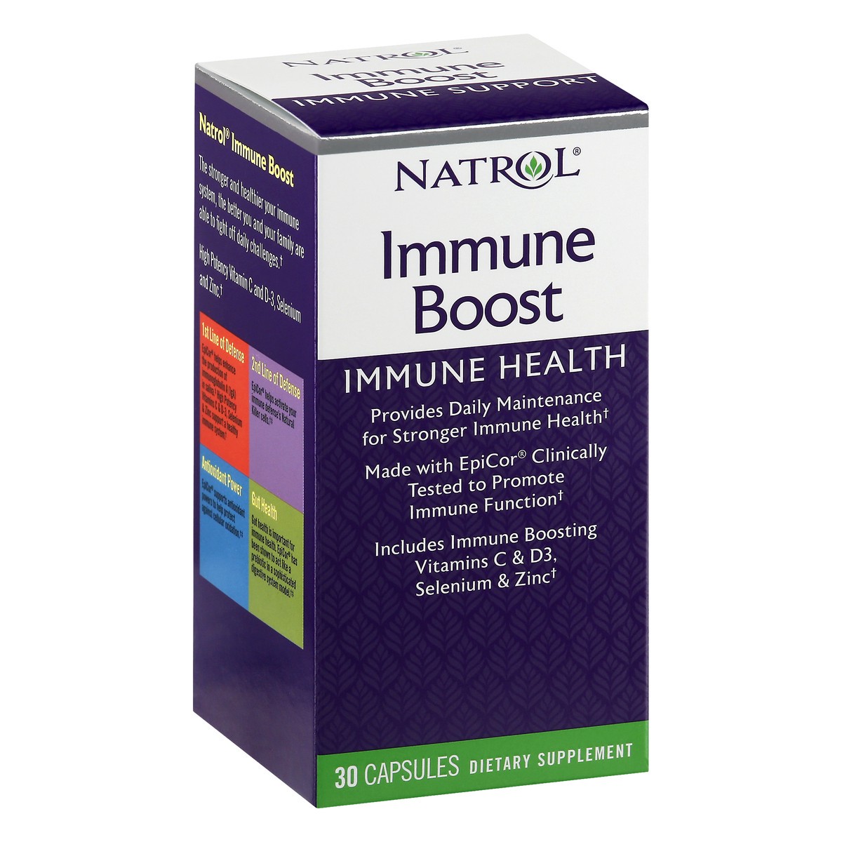 slide 9 of 9, Natrol Immune Boost Capsules, Immune Support Dietary Supplement, Made with EpiCor Clinically Tested, Includes Vitamins C, D3, Selenium and Zinc, 30 Count, 30 ct
