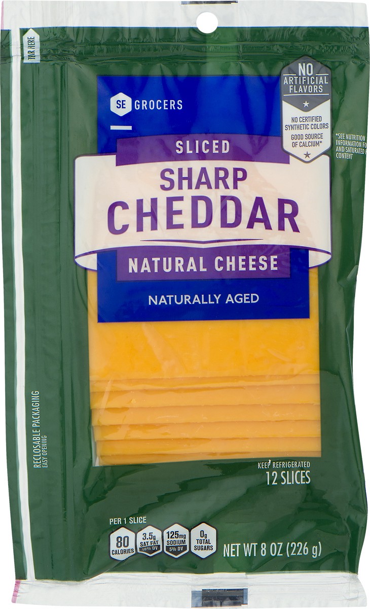 slide 6 of 10, SE Grocers Sliced Sharp Cheddar Natural Cheese, 12 ct; 8 oz