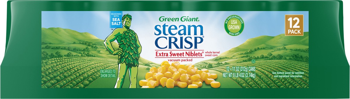 slide 9 of 9, Green Giant Steam Crisp Extra Sweet Niblets, Whole Kernel Sweet Corn, 11 oz, 12-Cans, 12 ct