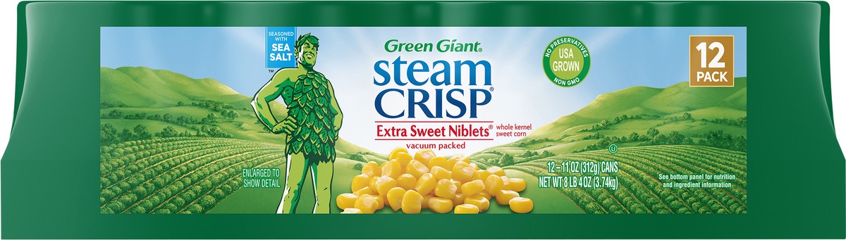 slide 6 of 9, Green Giant Steam Crisp Extra Sweet Niblets, Whole Kernel Sweet Corn, 11 oz, 12-Cans, 12 ct