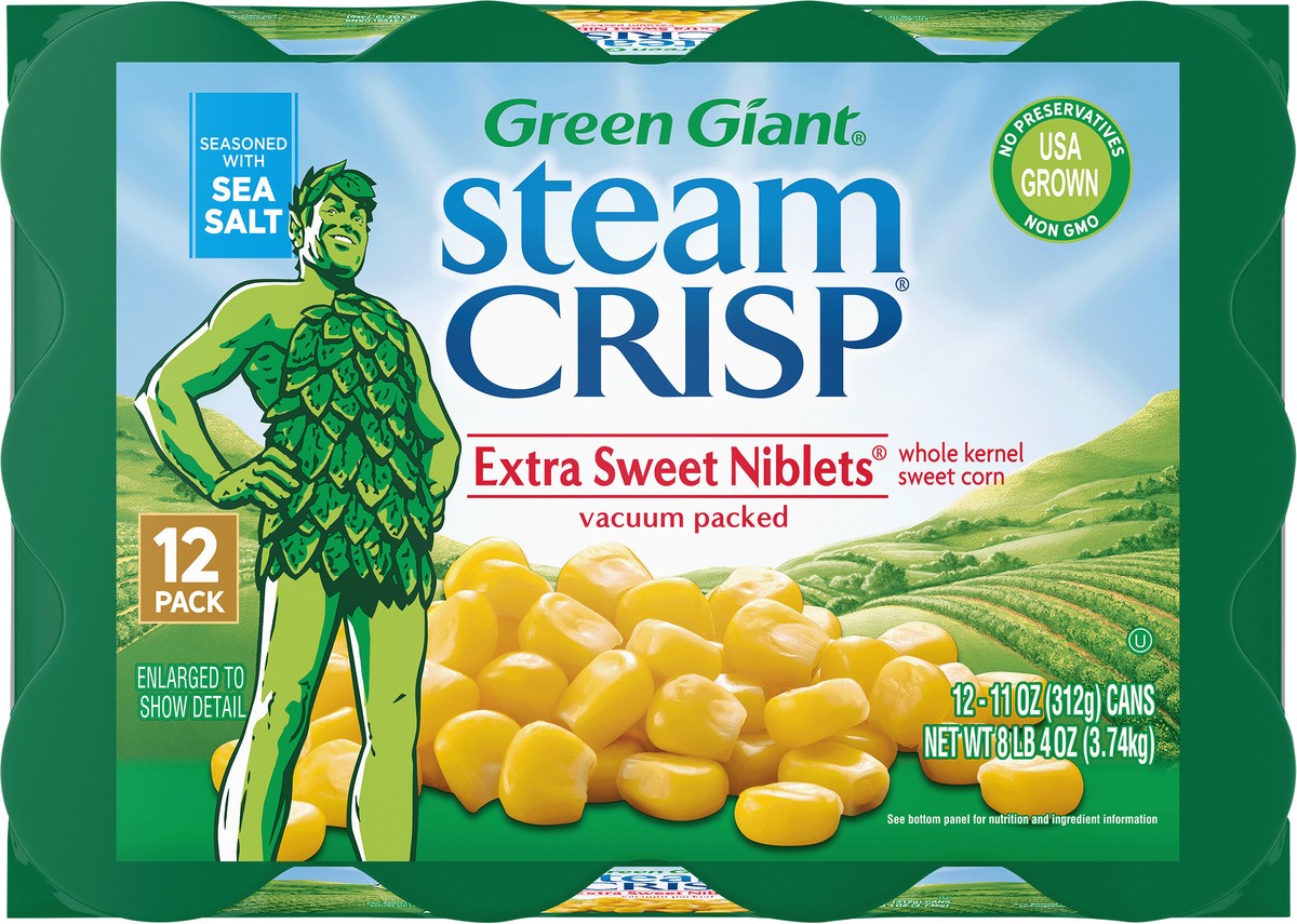 slide 4 of 9, Green Giant Steam Crisp Extra Sweet Niblets, Whole Kernel Sweet Corn, 11 oz, 12-Cans, 12 ct