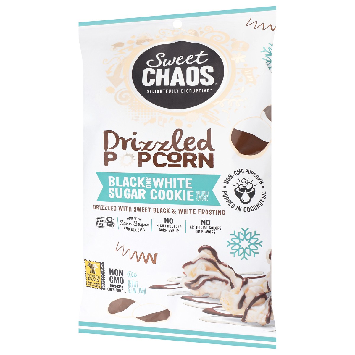 slide 9 of 15, Sweet Chaos Black and White Sugar Cookie Drizzled Popcorn 5.5 oz, 5.5 oz