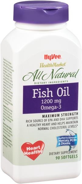 slide 1 of 1, Hy-Vee HealthMarket All Natural Fish Dietary Supplement, 90 ct; 1200 mg