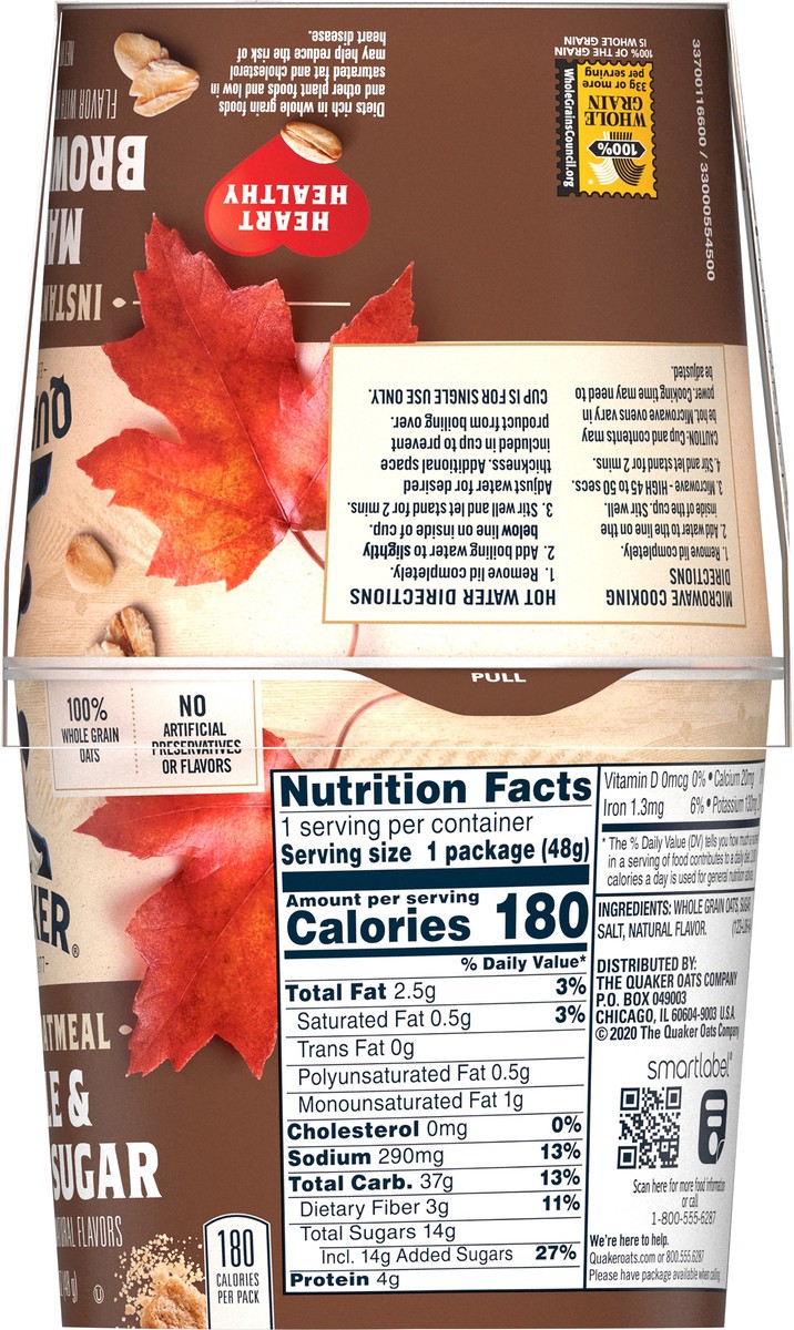 slide 5 of 9, Quaker Instant Oatmeal Maple & Brown Sugar 6.7 Oz 4 Count Cup, 4 ct