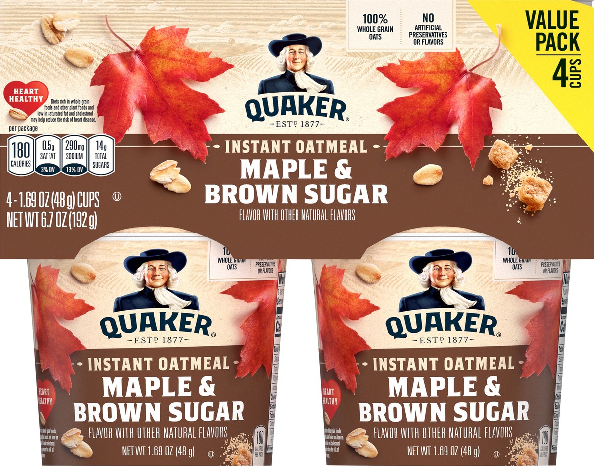 slide 6 of 9, Quaker Instant Oatmeal Maple & Brown Sugar 6.7 Oz 4 Count Cup, 4 ct