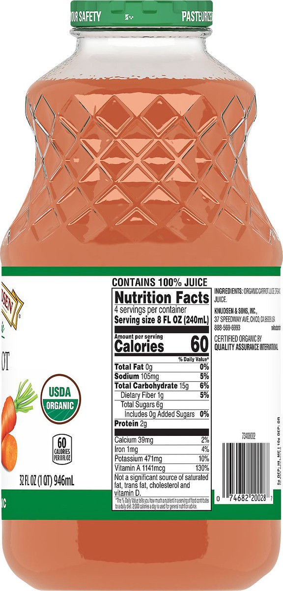 slide 4 of 7, RW Knudsen Family 100% Organic Carrot Juice Blend 32 fl oz, 32 oz