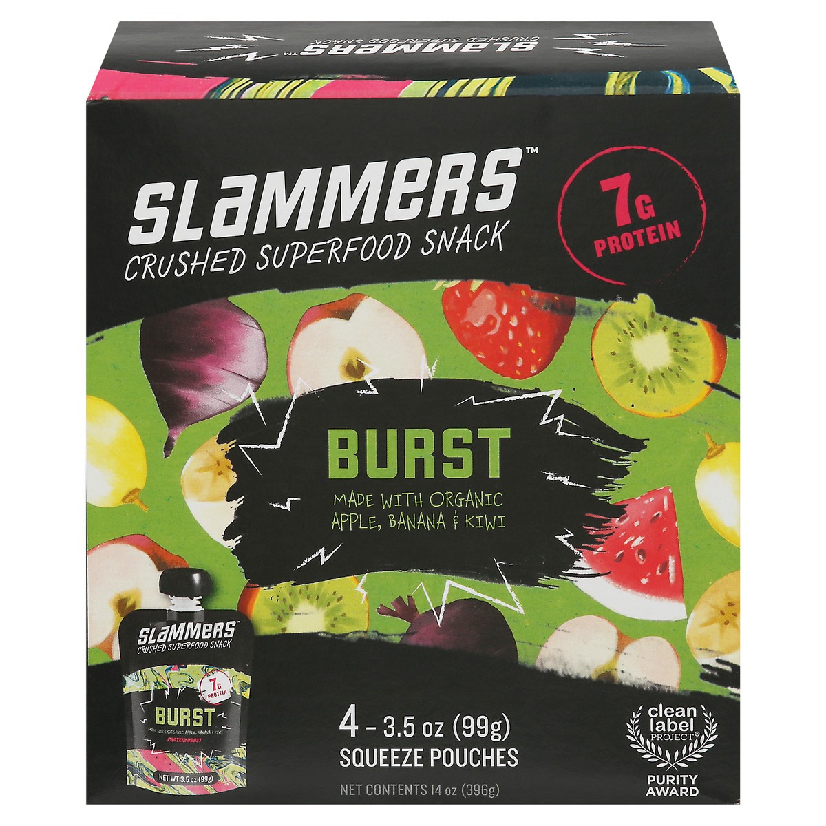 slide 1 of 9, Slammers Pouches Crushed Burst Superfood Snack 4 - 3.5 oz Pouches, 4 ct