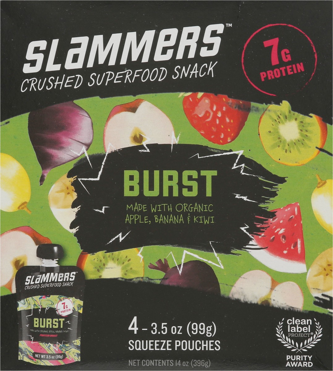 slide 6 of 9, Slammers Pouches Crushed Burst Superfood Snack 4 - 3.5 oz Pouches, 4 ct