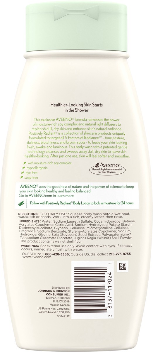 slide 2 of 7, Aveeno Positively Radiant Exfoliating Body Wash, 18 fl oz