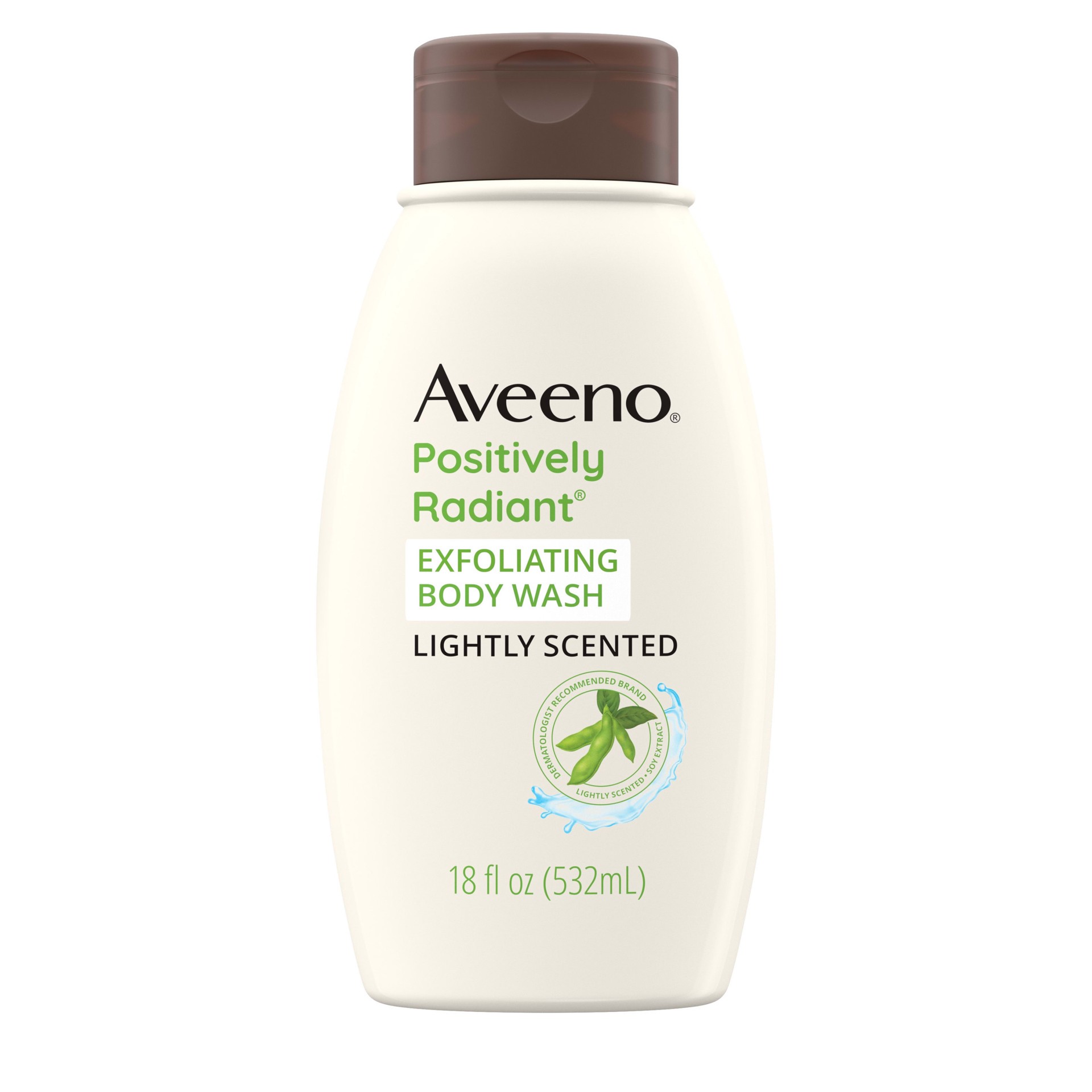 slide 1 of 7, Aveeno Positively Radiant Exfoliating Body Wash, 18 fl oz