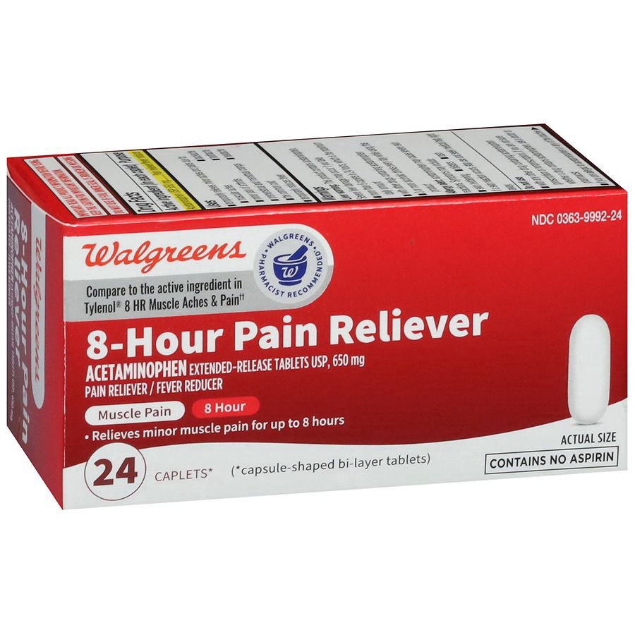slide 4 of 5, Walgreens 8-Hour Pain Reliever Acetaminophen 650mg Caplet, 24 ct
