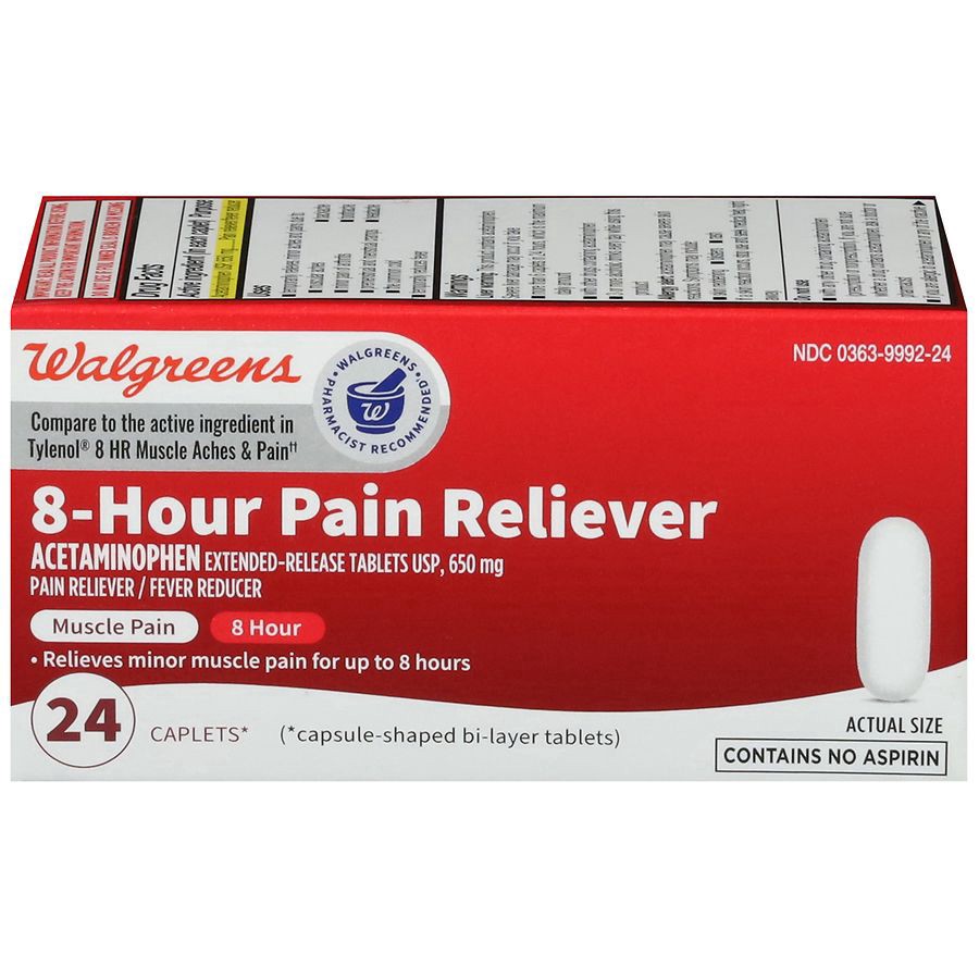 slide 1 of 5, Walgreens 8-Hour Pain Reliever Acetaminophen 650mg Caplet, 24 ct