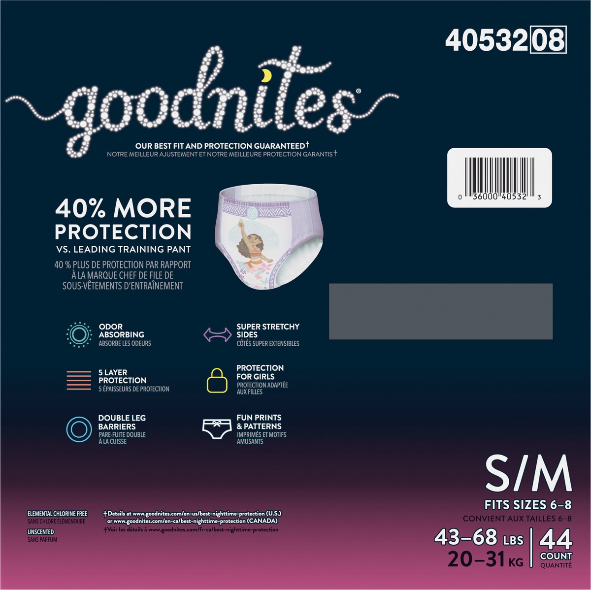 slide 9 of 9, Goodnites Girls' Nighttime Bedwetting Underwear, Size S/M (43-68 lbs), 44 Ct, 44 ct