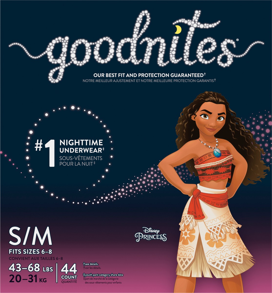 slide 8 of 9, Goodnites Girls' Nighttime Bedwetting Underwear, Size S/M (43-68 lbs), 44 Ct, 44 ct