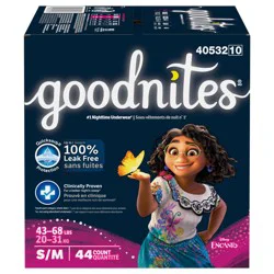 Goodnites Girls' Nighttime Bedwetting Underwear, Size S/M (43-68 lbs), 44 Ct