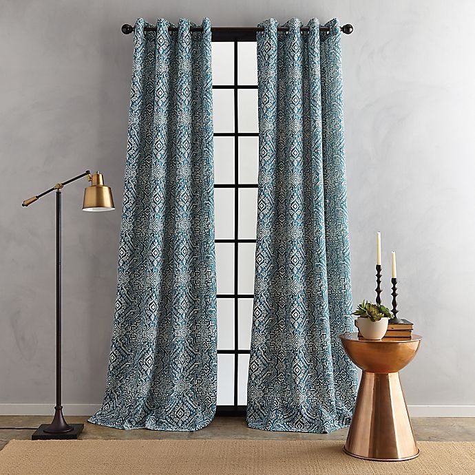 slide 1 of 3, Bedeck Juma Print Grommet Window Curtain Panel - Teal, 95 in